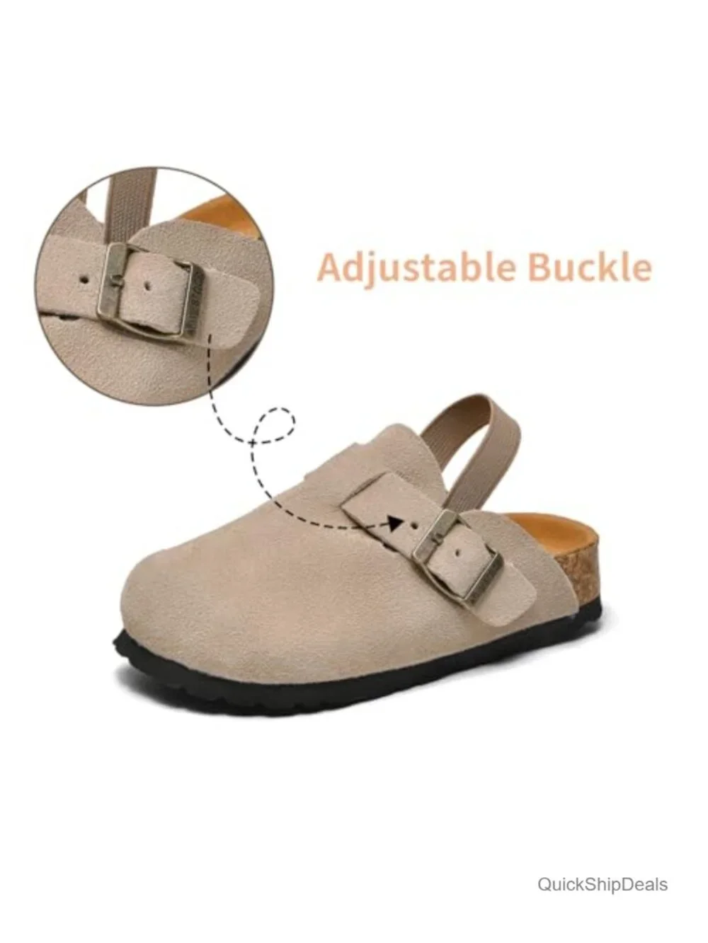 Kids Genuine Leather Clogs with Cork Footbed Arch Support Adjustable Buckle